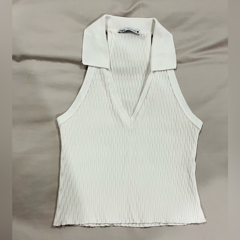 Zara White Collared Tank Top Size Small